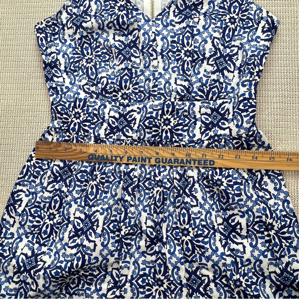 Milly for Design Nation Blue White Aztec Boho Print Fit & Flare Dress Size 4 - Picture 8 of 9